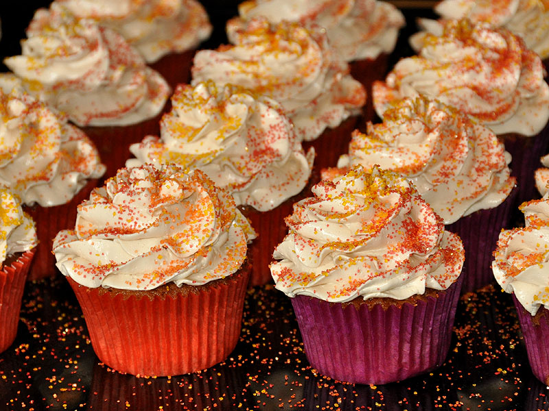 Apple cider cupcakes with apple butter or dulce de leche filling and maple buttercream<br>November 8