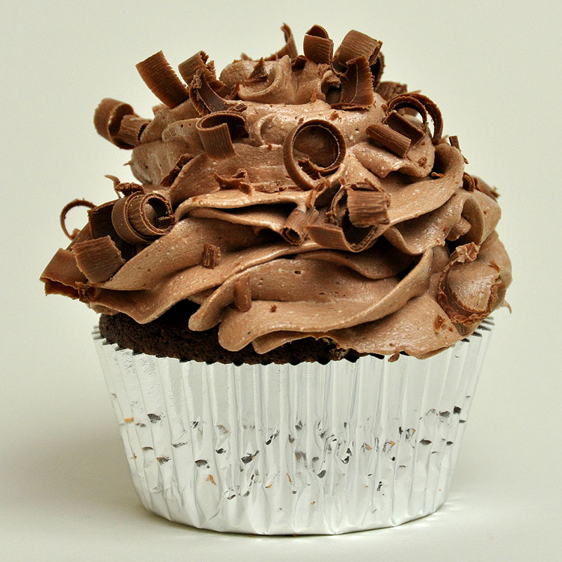 Chocolate with chocolate mousse filling, chocolate buttercream, and milk chocolate curls<br>November 13